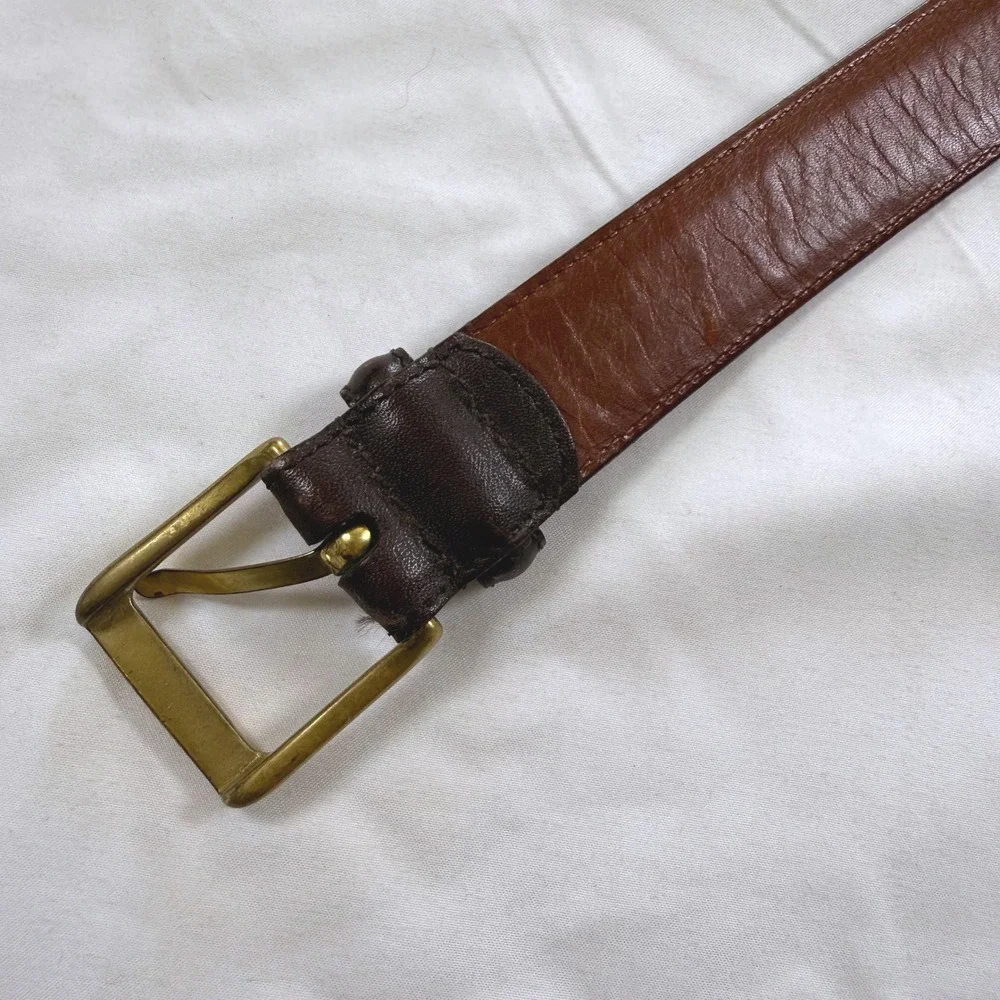 Coach Vintage Mens Brown Burnished Cowhide Leather Belt Solid Brass 9559 Size 38